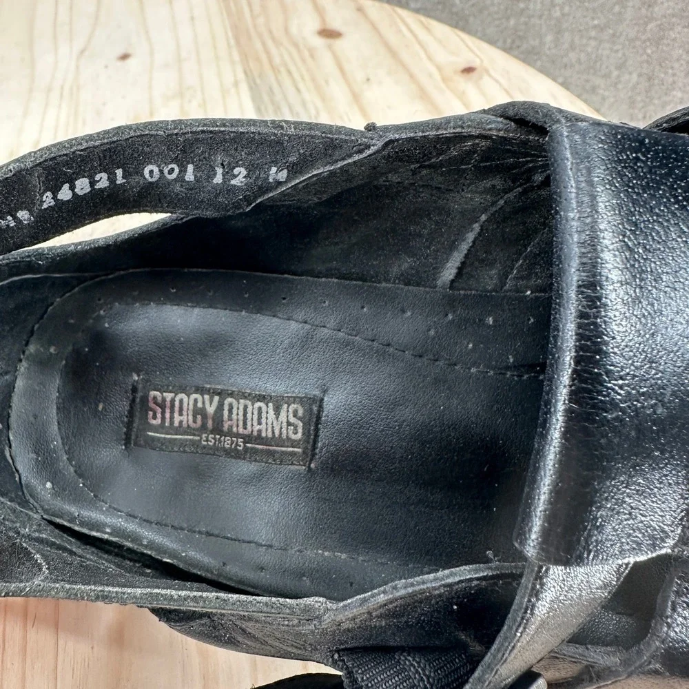 Stacy Adams Fisherman Sandals Mens 12 Black Leather Buckle Strap